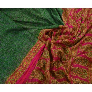 Sanskriti Vintage Green Cultural Saree 100 Pure Silk Printed Fabric Sari Craft