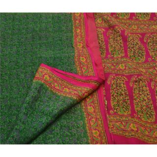Sanskriti Vintage Green Cultural Saree 100 Pure Silk Printed Fabric Sari Craft 3