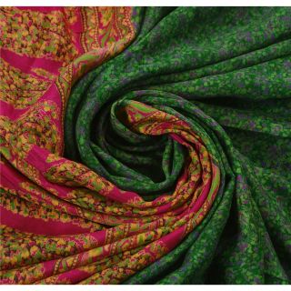 Sanskriti Vintage Green Cultural Saree 100 Pure Silk Printed Fabric Sari Craft 5