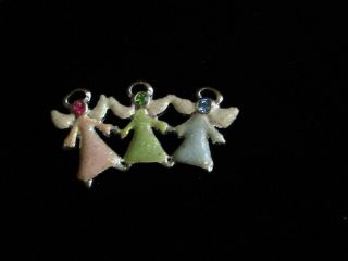 Sweet 3 Little Angels Girl Trio Pin Vintage Enamal Brooch