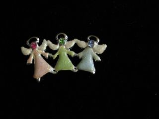 Sweet 3 Little Angels Girl Trio Pin Vintage Enamal Brooch 2