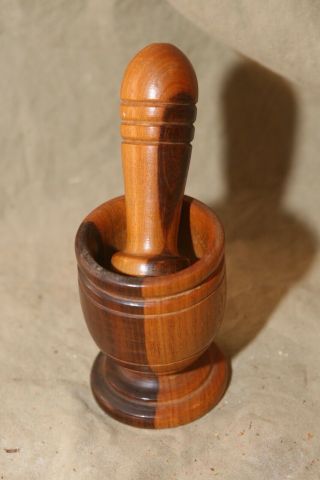 Vintage Hand Turned Wood Small Mortar Pessle Lingum Vitae