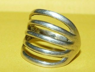 Vtg Modernist Mid - Century Brutalist " 925 " Sterling Silver Ornate Ring Size 7