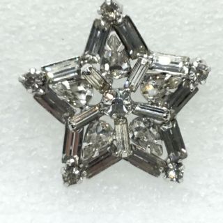Vintage Star Brooch Pin Clear Glass Baguette Rhinestone Costume Jewelry