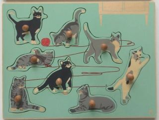 Kid - O Wooden Cat Peg Puzzle: Vintage Look Retro Style.  Visual Discrimination