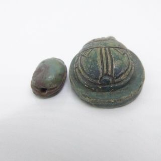 Vintage Egyptian Revival Scarab Charm - Blue Green Faience Ceramic Charm