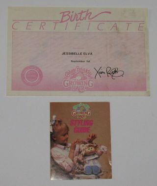 Vtg Cabbage Patch Kids Doll 1988 Growing Hair Birth Certificate & Styling Guide
