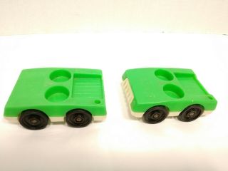 2 Vintage Fisher Price Little People Cars Two - Seater Car Green White Plastic