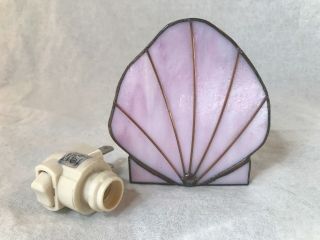 Vintage Stained Glass Night Light Pink Shell Art Deco Electric Outlet Plug