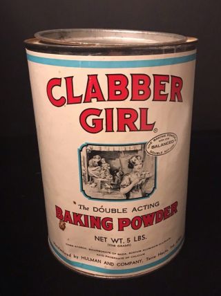 Vintage Clabber Girl 5 Lb Baking Powder Can With Advertising Graphics
