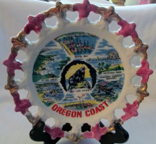 Collector Souvenir Plate Oregon Coast 8 " Pierced Vintage With Hanger On Back