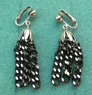 " Bewitchery " Black Dangle Clip Earrings - Sarah Coventry Jewelry - Sara Cov Vtg