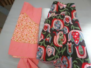 2 Vintage Large Size Half Aprons Floral Designs Tulips Wild Colors Hand Crafted