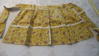 Vintage Half Apron Pink,  White,  Turquoise Floral On Mustard Yellow Hem Pockets