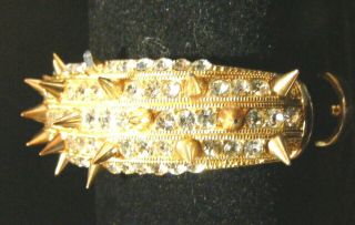 Vintage Spike & Clear Rhinestone Studded Hinged Bangle Bracelet
