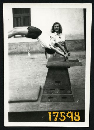 Vintage Photograph,  School Girl Jumping,  Teacher,  Sport,  1950’s Hungary