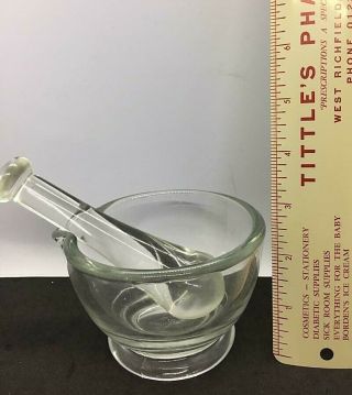 Vintage Clear Glass Apothecary Mortar And Pestle / Herb Grinder,  4 Oz