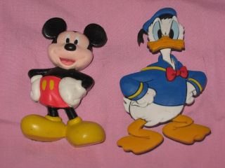 Set 2 Vintage Disney Mickey Mouse Donald Duck Rubber Refrigerator Magnet Fridge