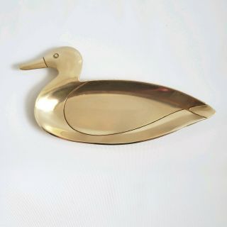 Vintage Brass Tone Metal Duck Water Fowl Trinket Coin Dish Loon Tray