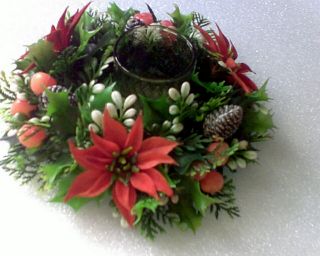 Vintage Christmas Hurricane Candle With Wreath Table Centerpiece
