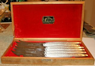 Vintage Set Of 6 Stainless Steel Steak Knives Fashion Manor Wood Box