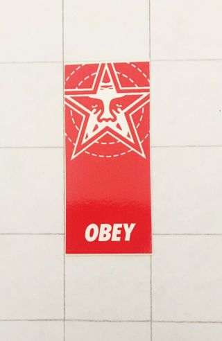 Shepard Fairey Obey Giant Rare Sticker - Red/white Star Banner - 1 " X 2.  25 "