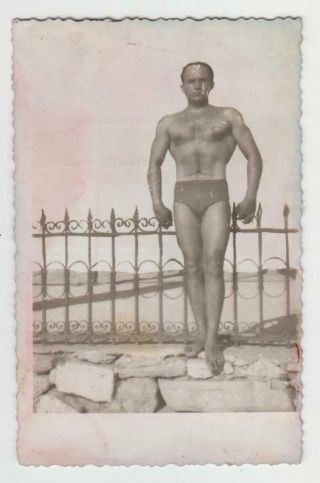 Vintage Semi Nude Man Photo Male Beefcake Body Building 1956 Greece Hellinikon