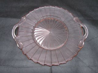 Vintage Jeannette Sierra Pinwheel Pink Depression Glass Cake Plate Handled Tray