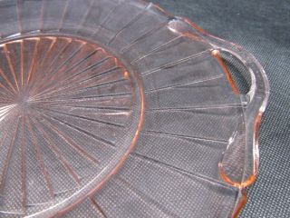 Vintage Jeannette Sierra Pinwheel Pink Depression Glass Cake Plate Handled Tray 2