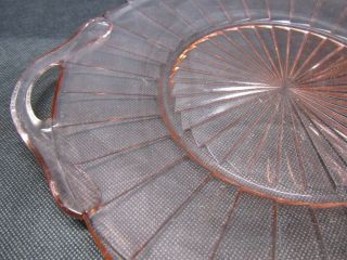 Vintage Jeannette Sierra Pinwheel Pink Depression Glass Cake Plate Handled Tray 3