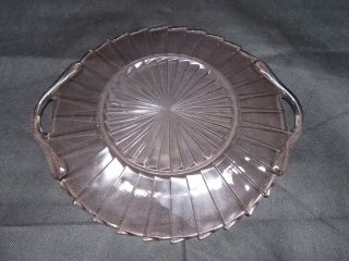 Vintage Jeannette Sierra Pinwheel Pink Depression Glass Cake Plate Handled Tray 4