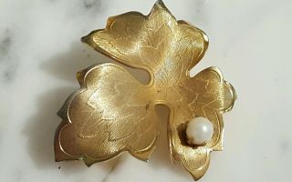 Vintage Leaf Inspired Gold Tone Brooch Pin With Faux Pearl Accent