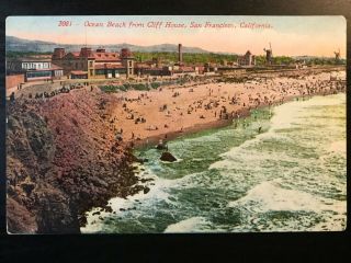 Vintage Postcard 1907 - 1915 Ocean Beach Cliff House San Francisco California