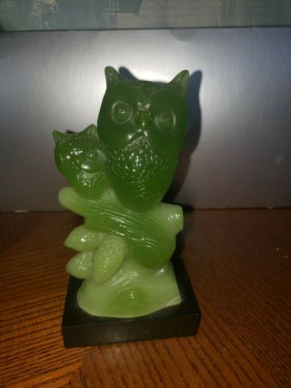 Vintage Wony Ltd Italy Owls On Branch Figurine Faux Jade