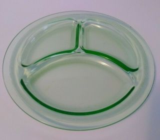 Vintage Green Depression Glass Divided Dinner Plate 9 1/4 Inch
