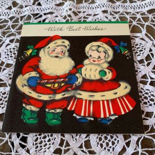 Vintage Greeting Card Christmas Mr Mrs Claus Glitter Muff Beard Hallmark