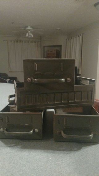 One Vintage Green Metal Drawer Divided Organizer Box Storage Part Bin Industrial