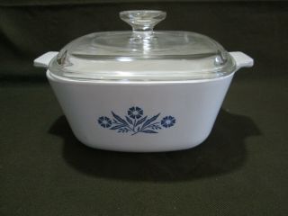 Vintage Corning Ware,  Blue Cornflower 1.  5 Qt.  Casserole Dish,  W/ Lid,