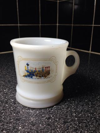 Vintage Avon Milk Glass Shaving Mug Cup With Train Locomotive Coffee