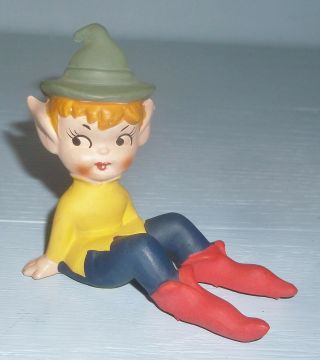 Vintage Lefton Porcelain Sitting Pixie Elf Figurine Yellow Coat