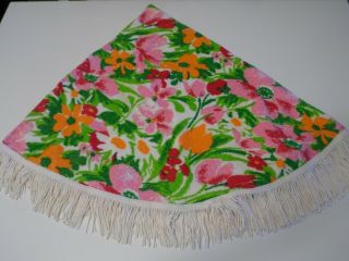 Tablecloth Vintage Retro Terrycloth Pink Green Multi Floral MCM Fringe 48X46 