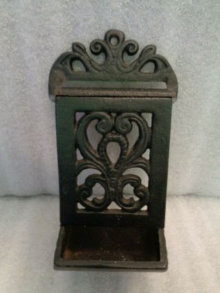 Vintage Cast Iron Wall Mount Holder For Wooden Matches Black