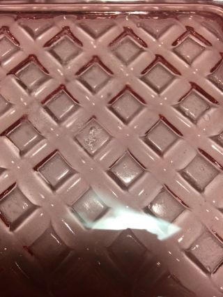 TRELLIS Vintage PINK Square L.  E.  SMITH Pressed Glass 8 3/4 INCH Plate 3