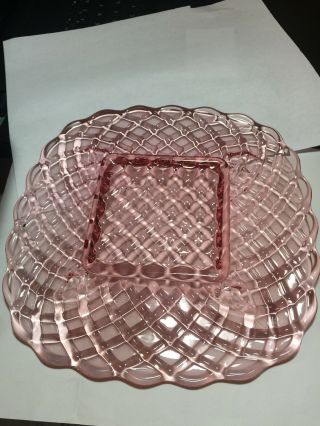 TRELLIS Vintage PINK Square L.  E.  SMITH Pressed Glass 8 3/4 INCH Plate 4