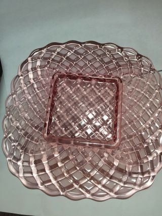 TRELLIS Vintage PINK Square L.  E.  SMITH Pressed Glass 8 3/4 INCH Plate 5
