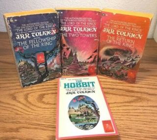 4 Vintage Paperbacks: Lord Of The Rings Trilogy & The Hobbit By J.  R.  R.  Tolkien
