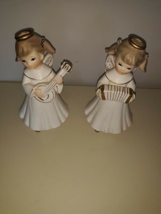 Vtg Ceramic Angel Figurines Playing Instruments National Potteries Napco Japan