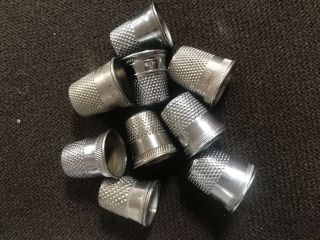 9 Vintage Sewing Thimbles In 4 Sizes Metal Steel Spain 8 - 11 Collectible Estate