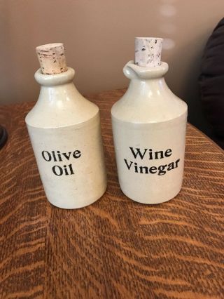Vintage Stoneware Crock Set For Olive Oil/wine Vinegar Pearson 