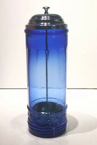 Cobalt Blue Glass And Chrome Vintage - Style Pull - Up Drinking Straw Dispenser